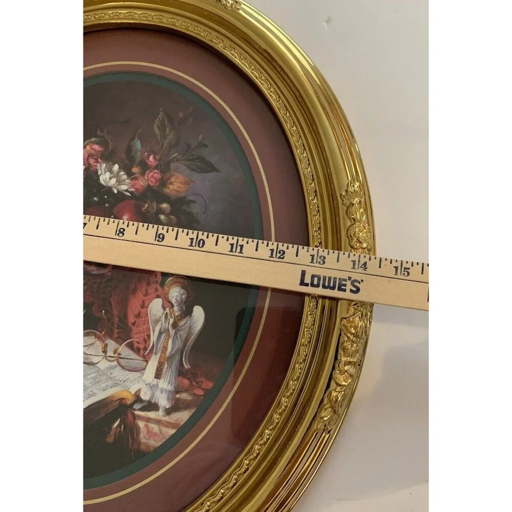 Vtg. Home Interiors Syroco style Floral Frame Bible Verse Angel Print Gold Frame